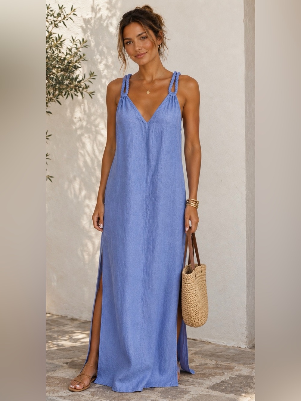 Rachel Zoe Lavender Maxi Dress With Braided Straps - 100% Linen - Size Medium